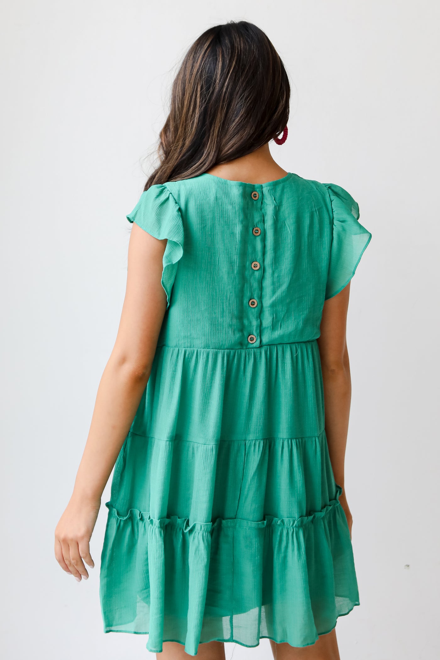 green Tiered Mini Dress back view