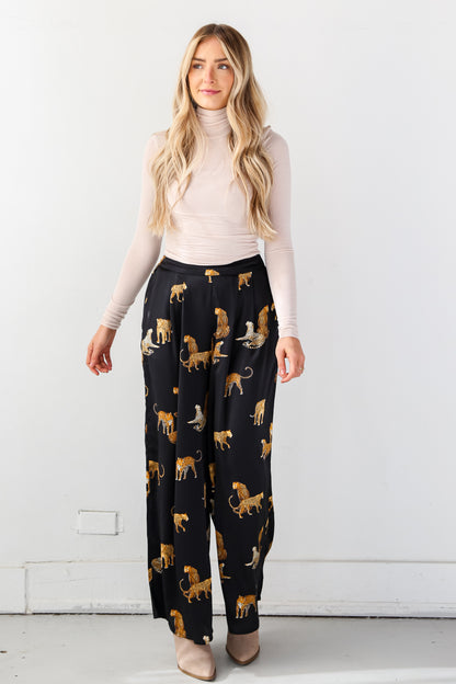 Black Cheetah Wide Leg Pants front view