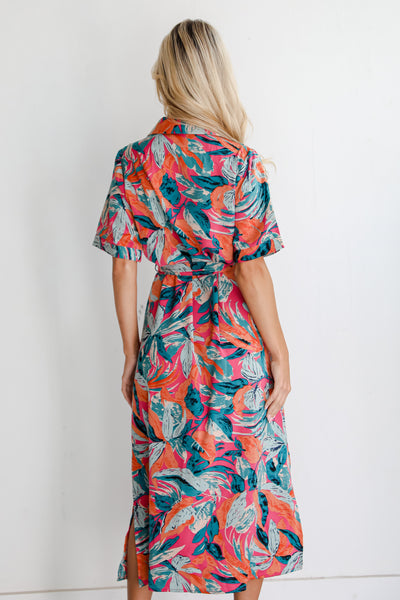 trendy Tropical Print Midi Dress