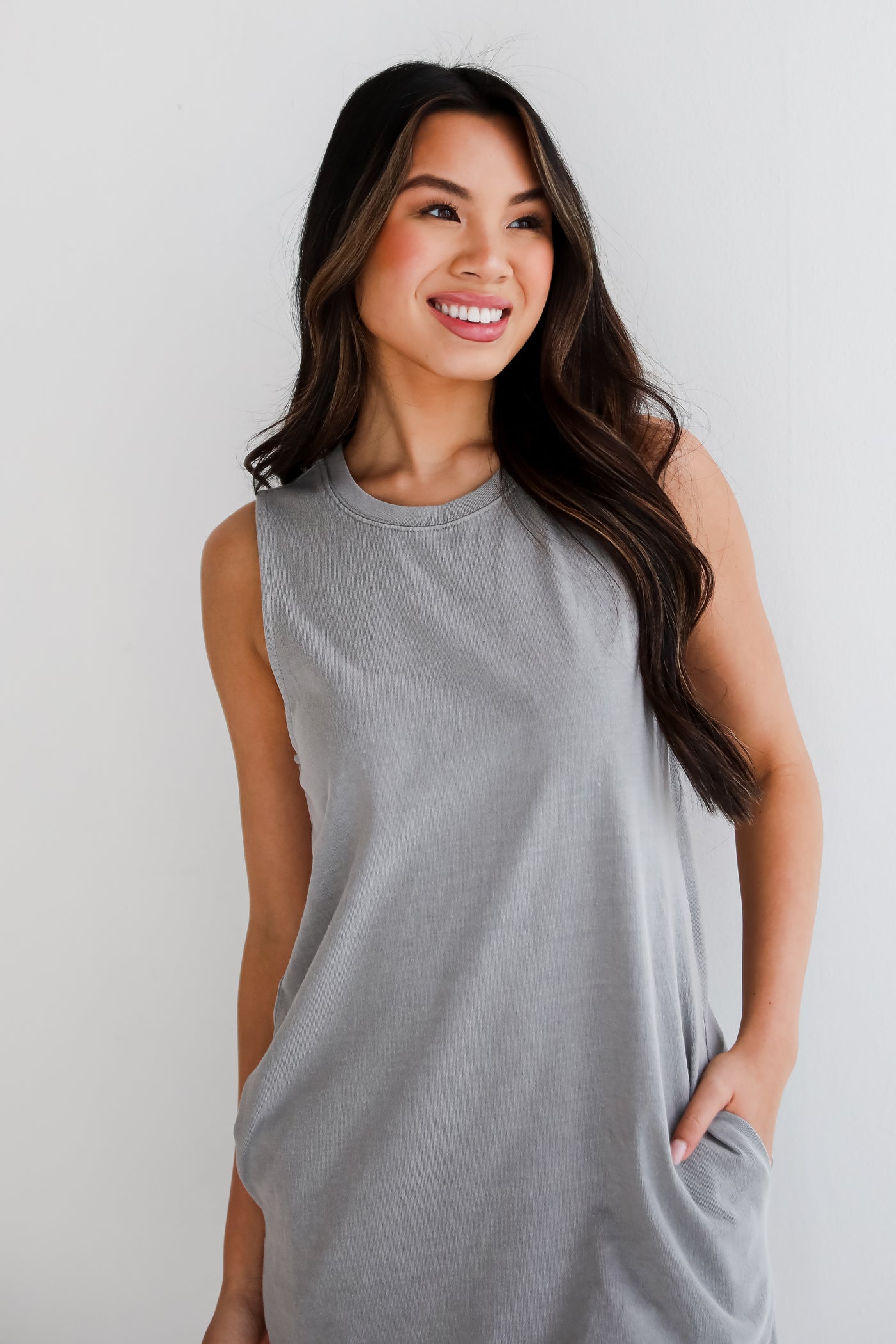 Hayley Sleeveless T-Shirt Mini Dress grey t shirt dress