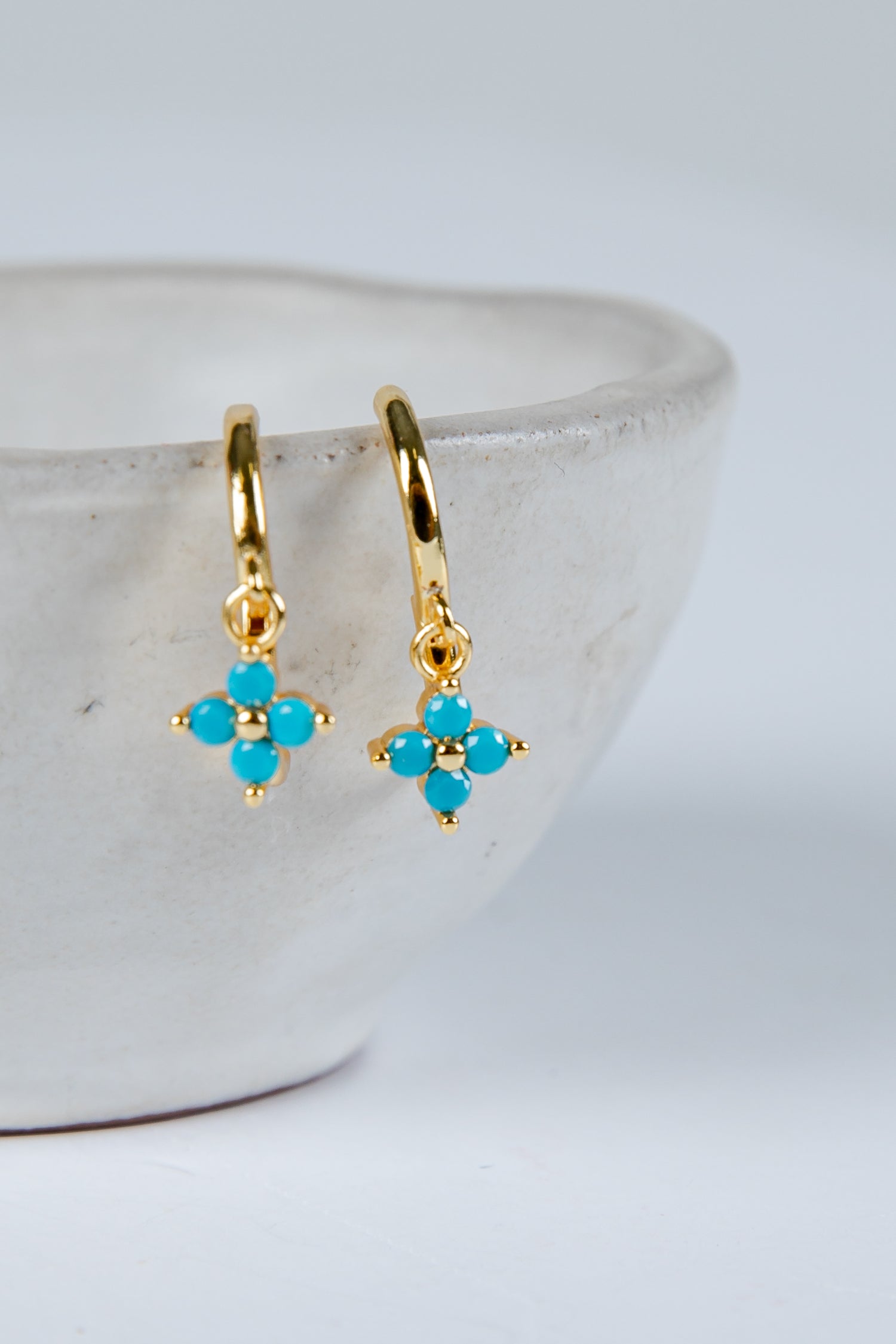 Turquoise Charm Mini Hoop Earrings | Huggie Hoops | Dress Up Turquoise Charm Mini Hoop Earrings | Huggie Hoops | Dress Up