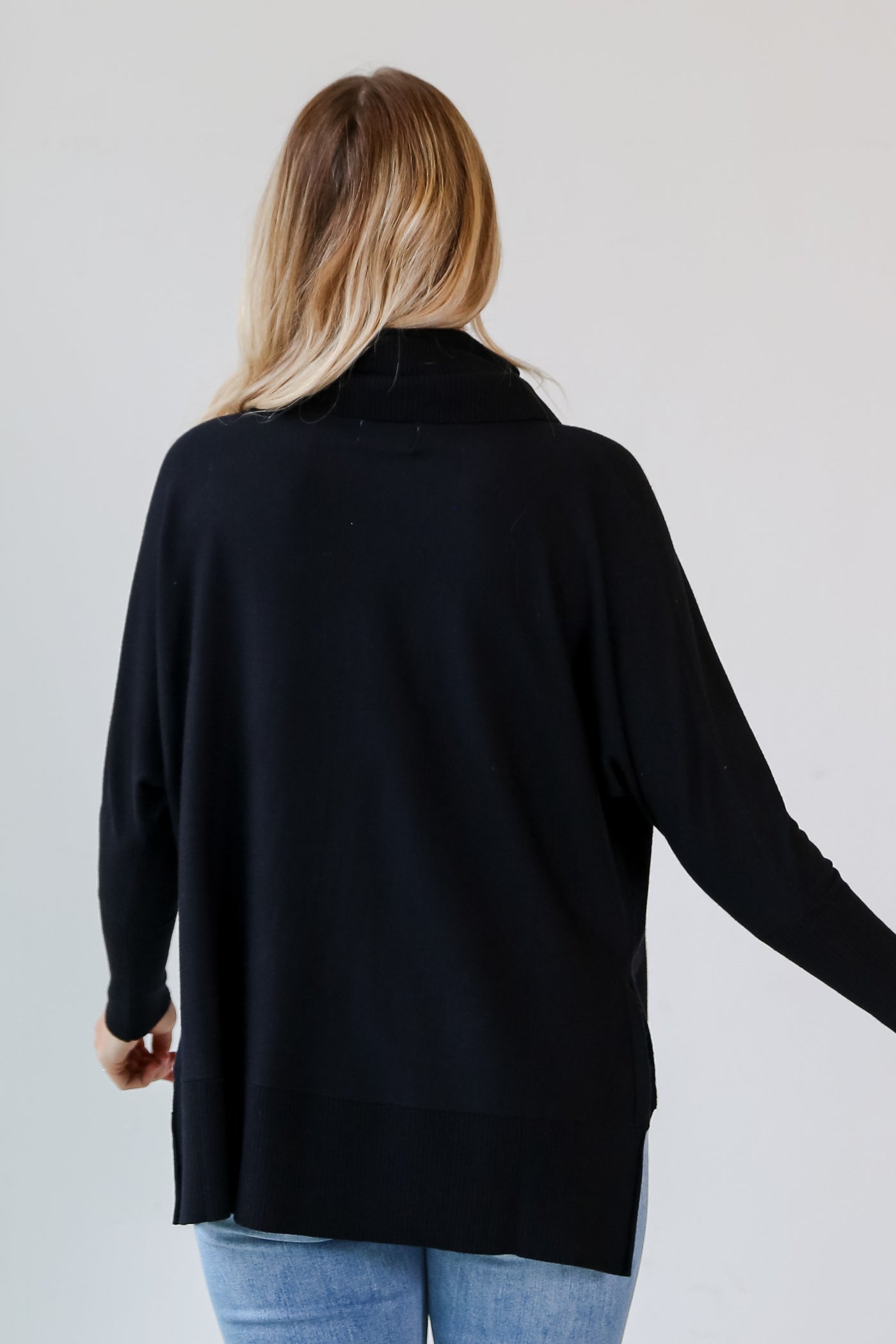 black Turtleneck Oversized Sweater back view