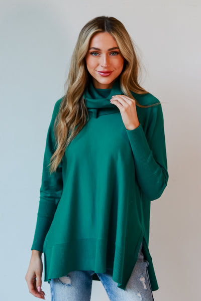 green Turtleneck Oversized Sweater front view