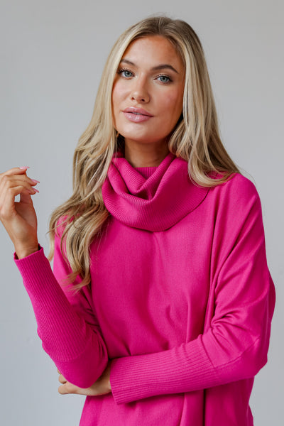 pink Turtleneck Oversized Sweater close up