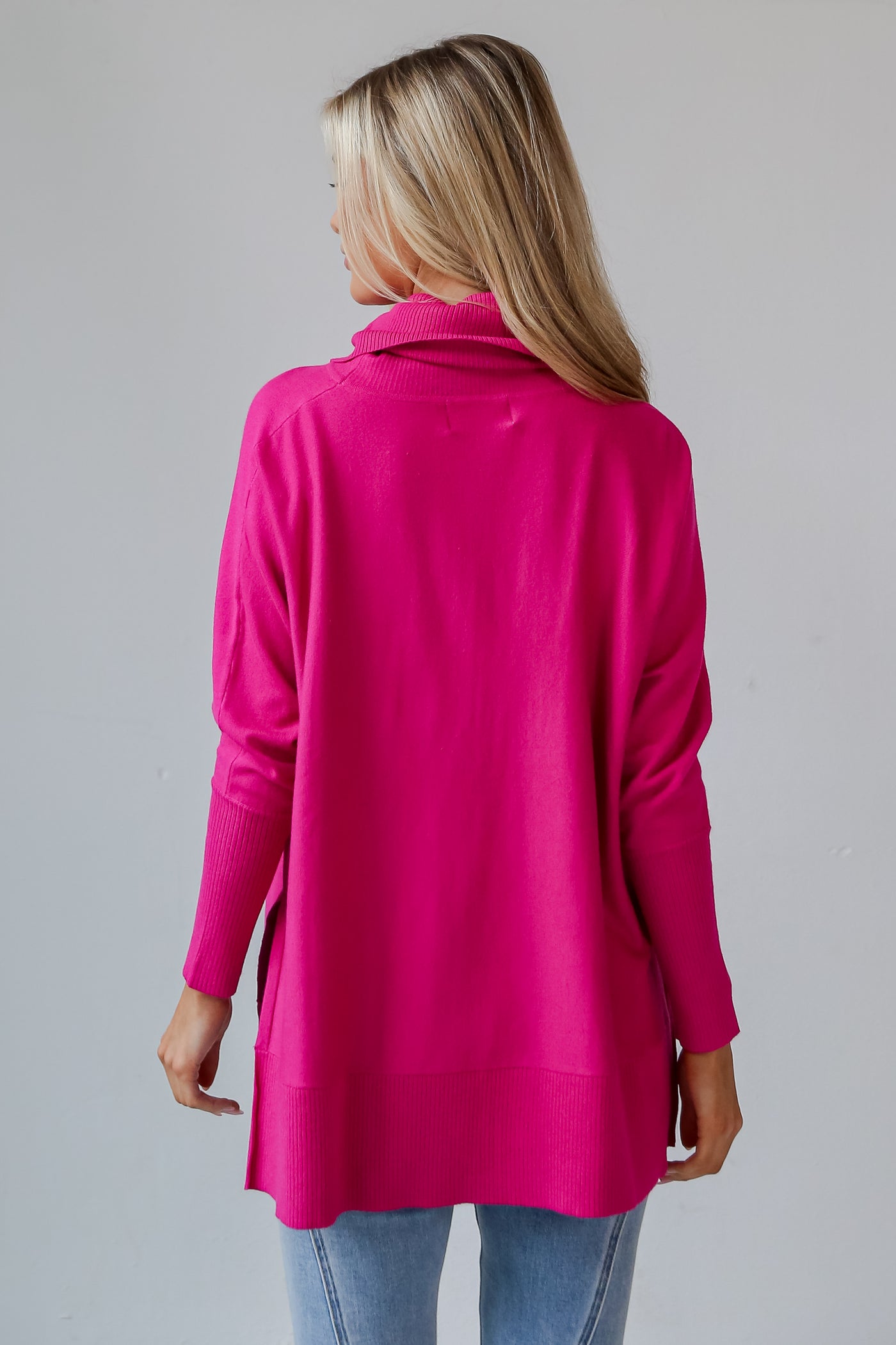 pink Turtleneck Oversized Sweater back view