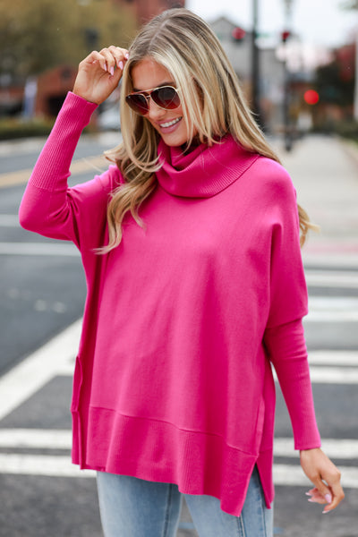 pink Turtleneck Oversized Sweater