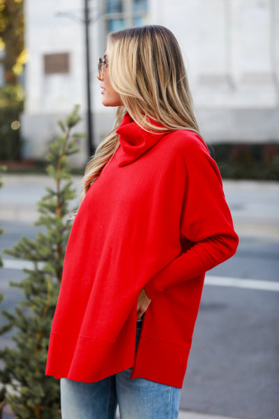 red Turtleneck Oversized Sweater on model