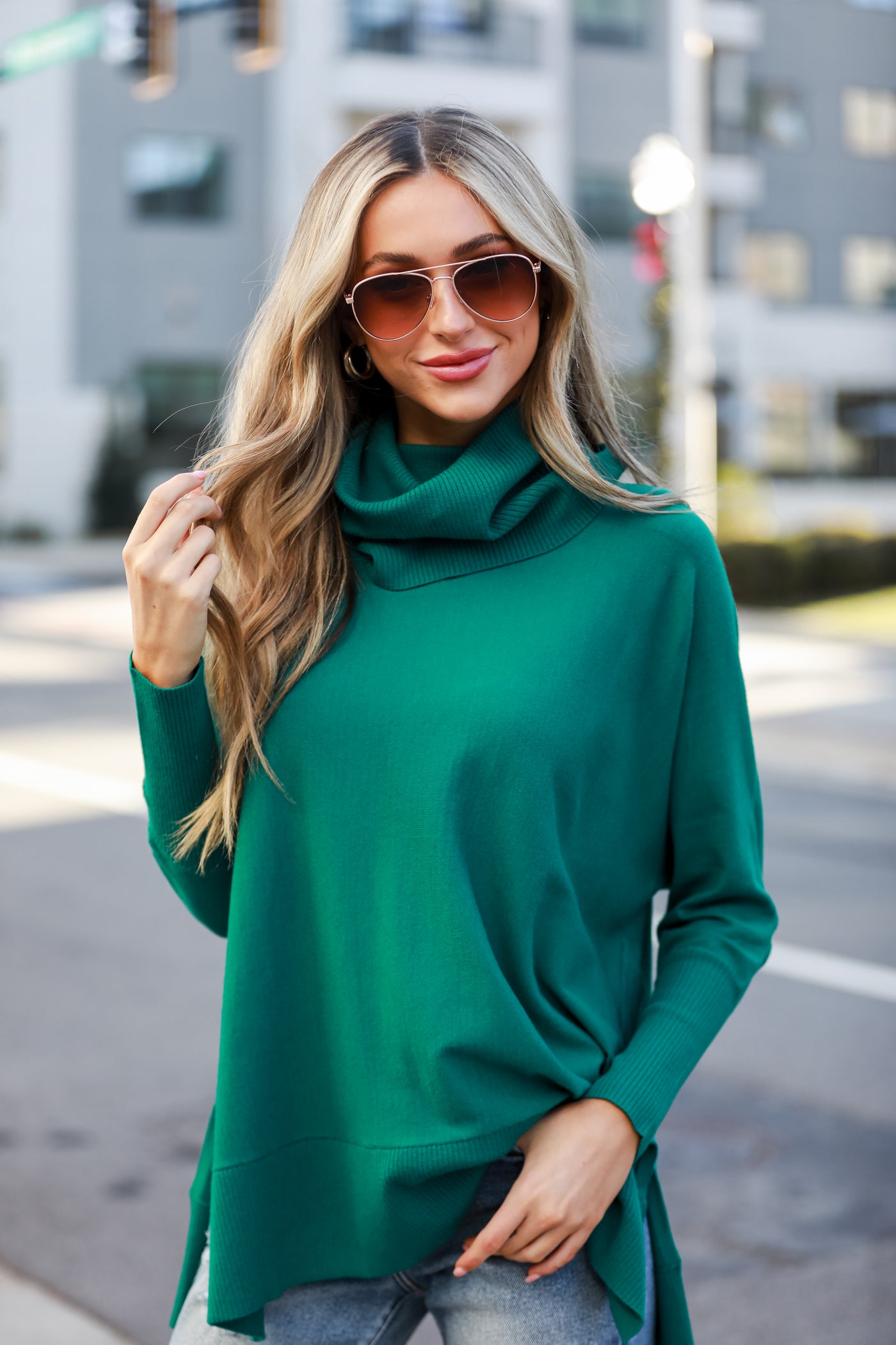 green Turtleneck Oversized Sweater
