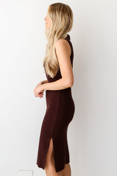 cute Brown Turtleneck Sweater Midi Dress.  Cheap Dresses. Online cheap dresses