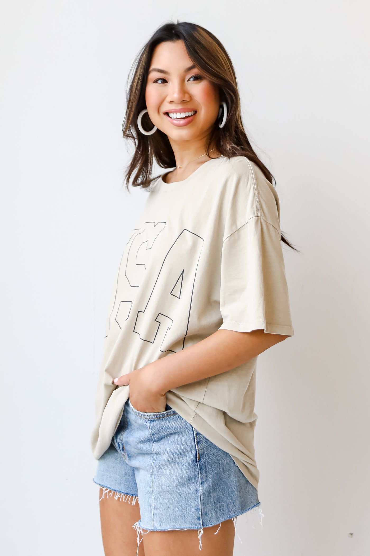 taupe USA Graphic Tee side view