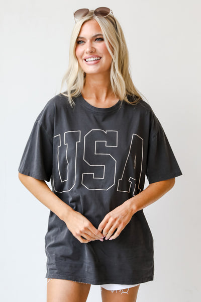 charcoal USA Graphic Tee front view