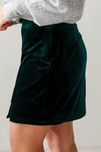 green Velvet Mini Skirt side view