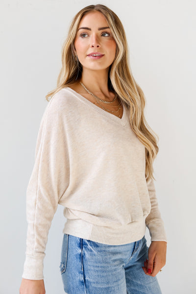 taupe Brushed Knit Top for women