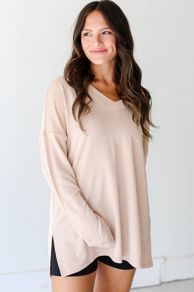 taupe Corded Top front view