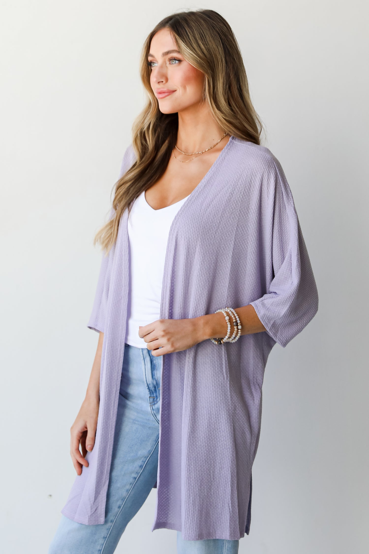 purple Waffle Knit Kimono side view