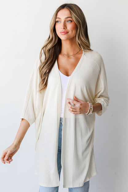 white Waffle Knit Kimono