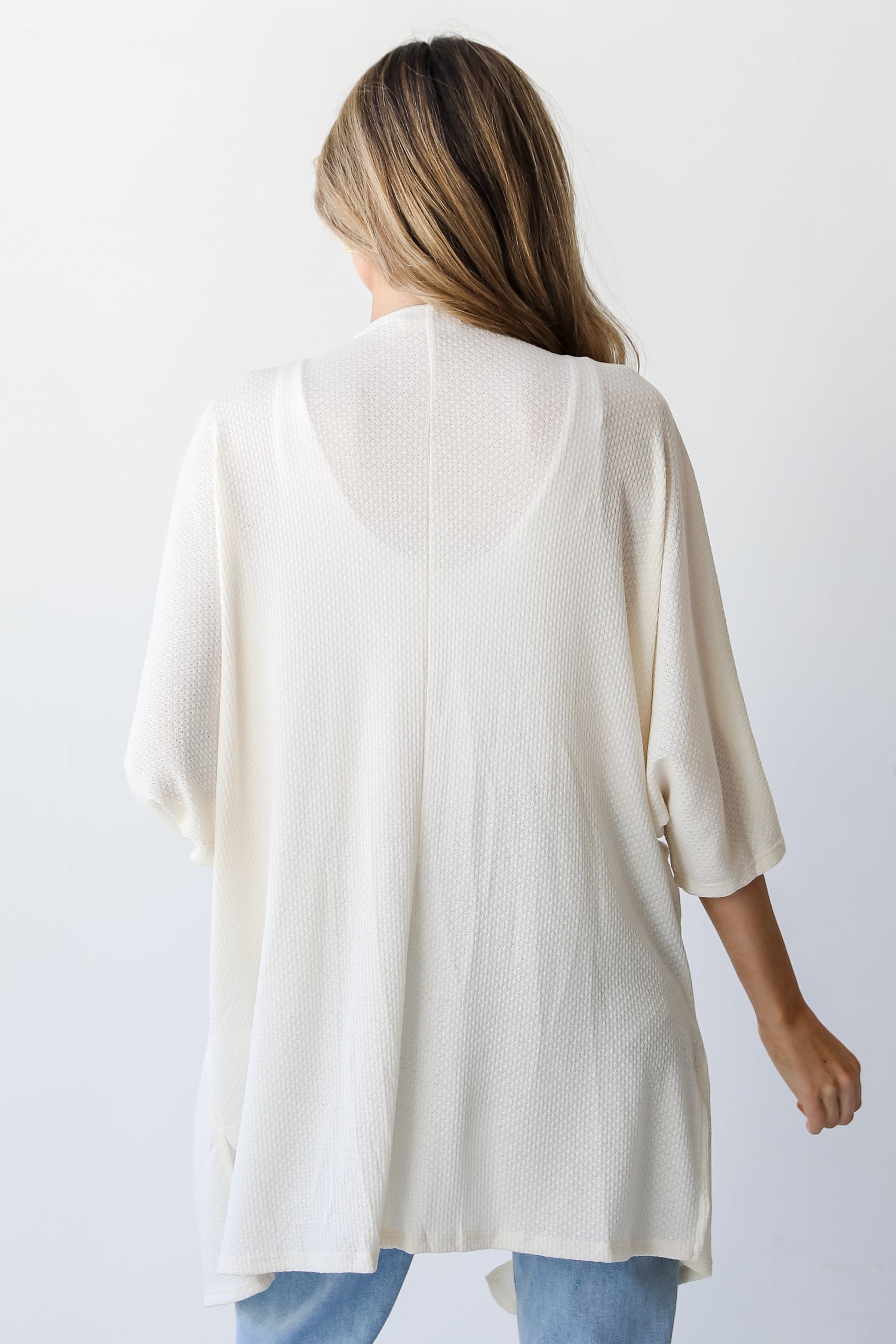 white Waffle Knit Kimono back view