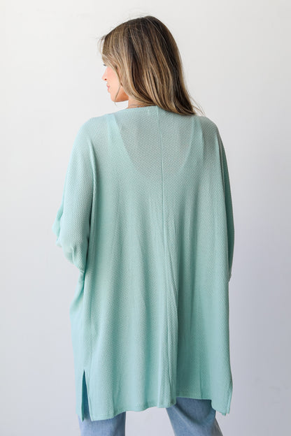 blue Waffle Knit Kimono back view