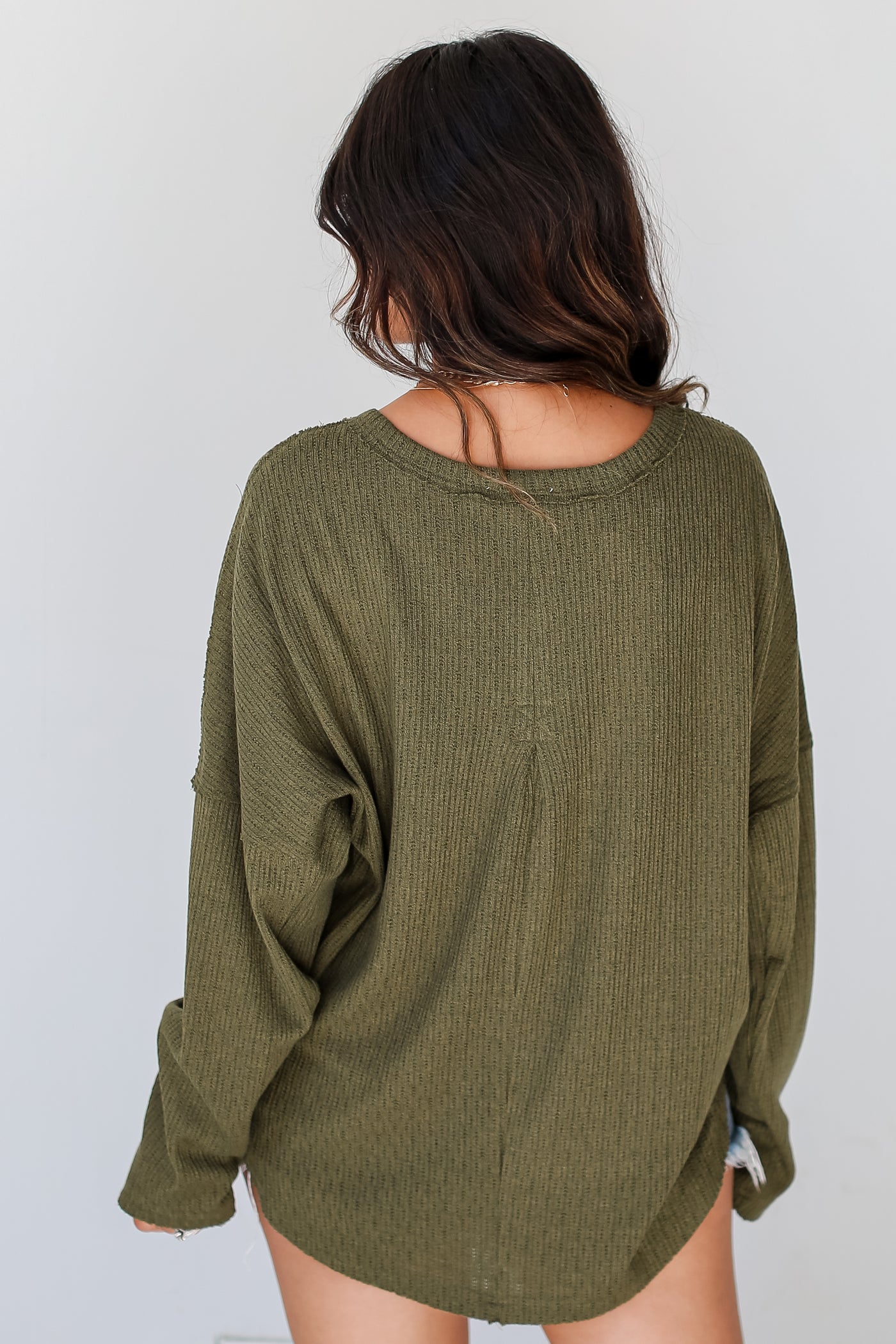 olive Knit Henley Top back view
