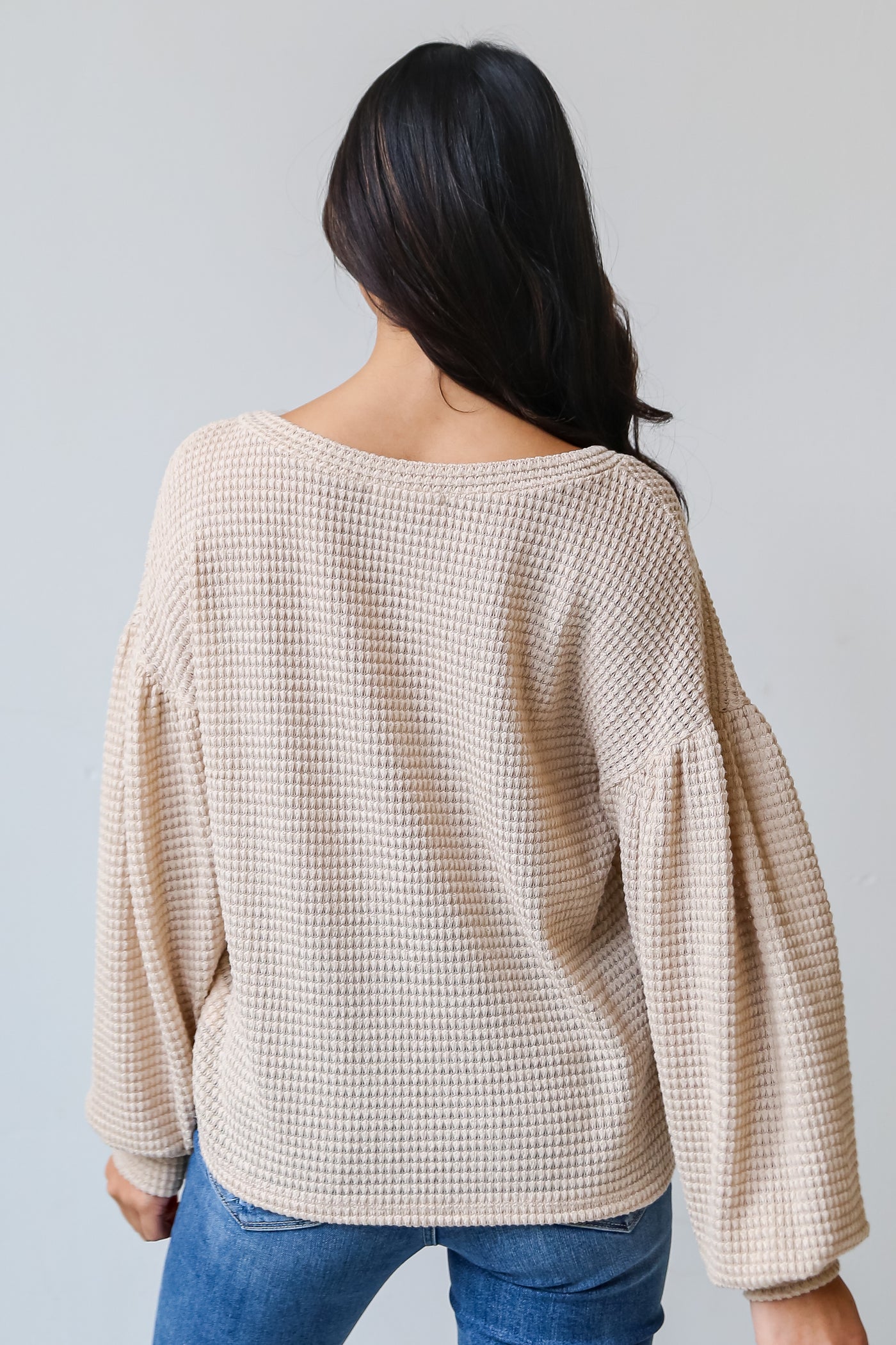 Oatmeal Waffle Knit Top back view