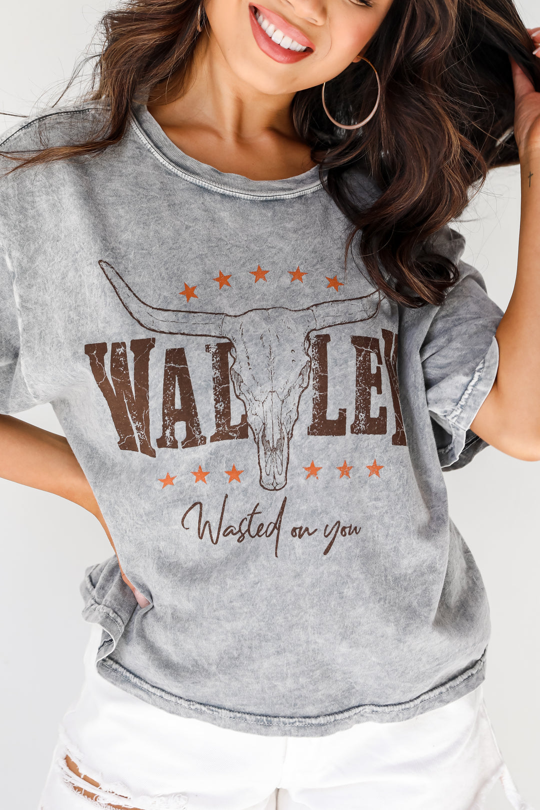 grey Wallen Wasted On You Cropped Graphic Tee close up