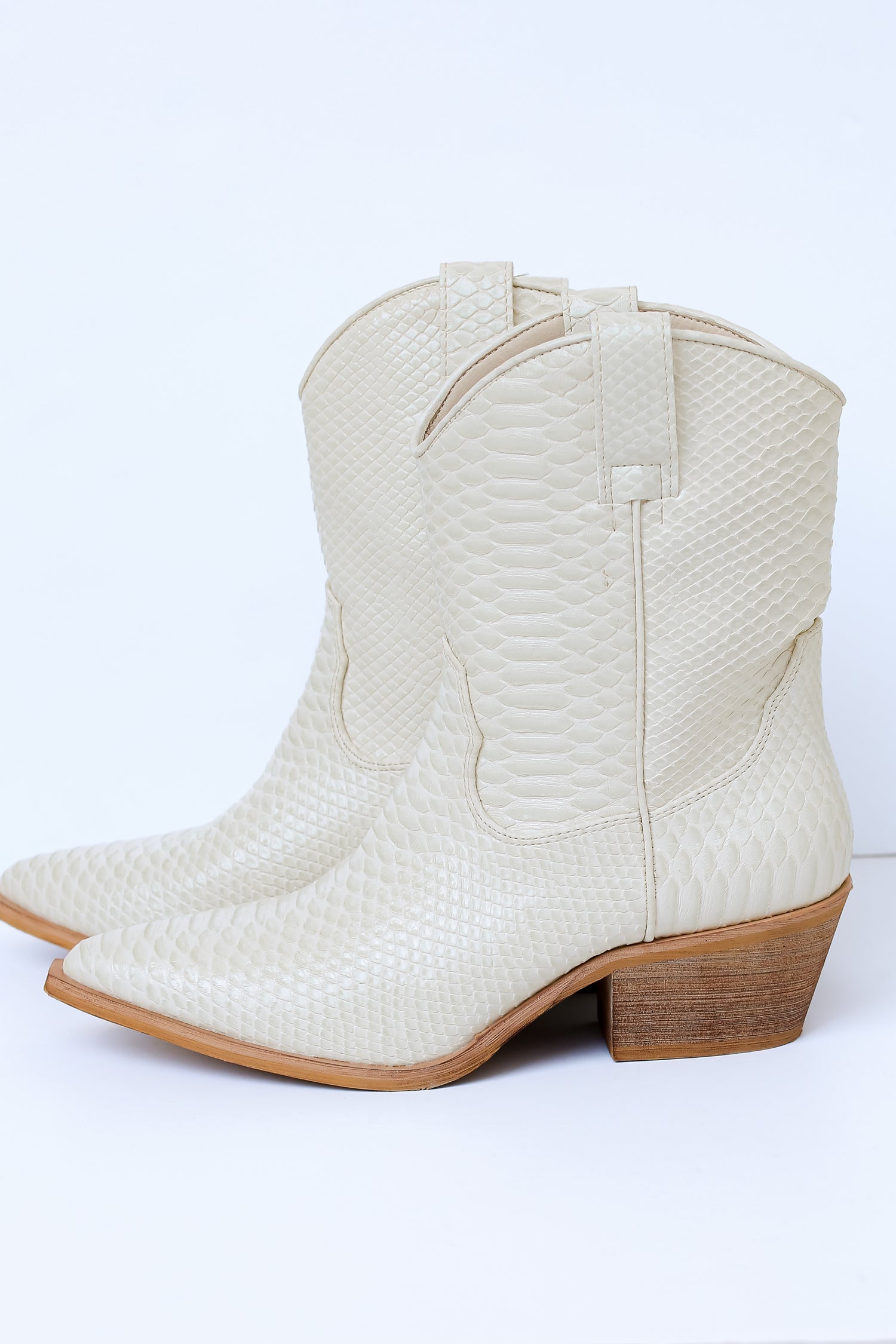 ivory snakeskin Western Booties side view