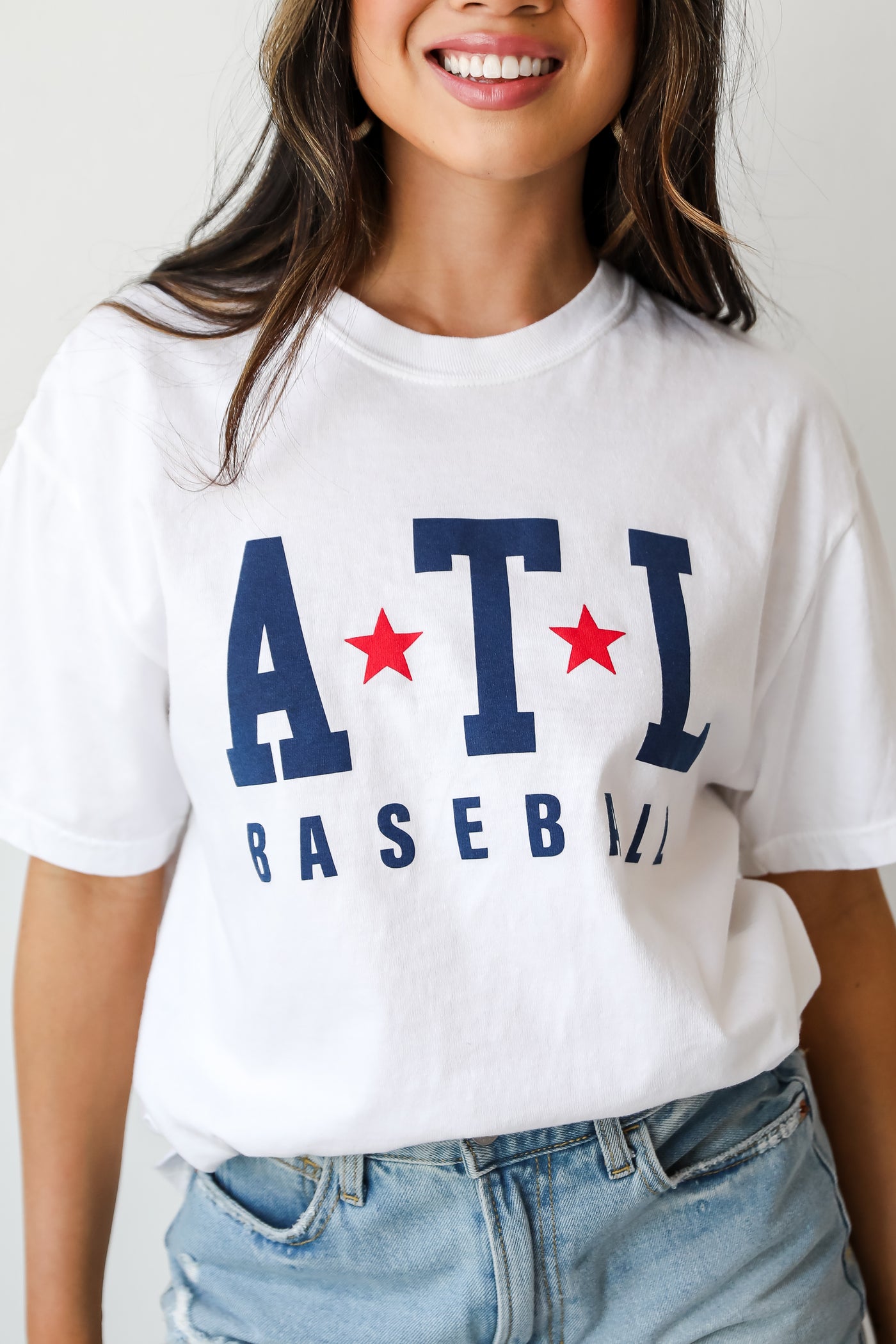 womens White ATL Baseball Star Tee
