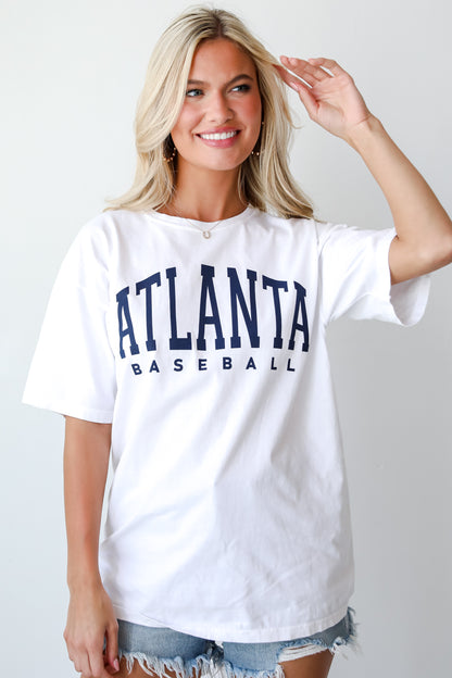 womens White Atlanta Baseball Tee