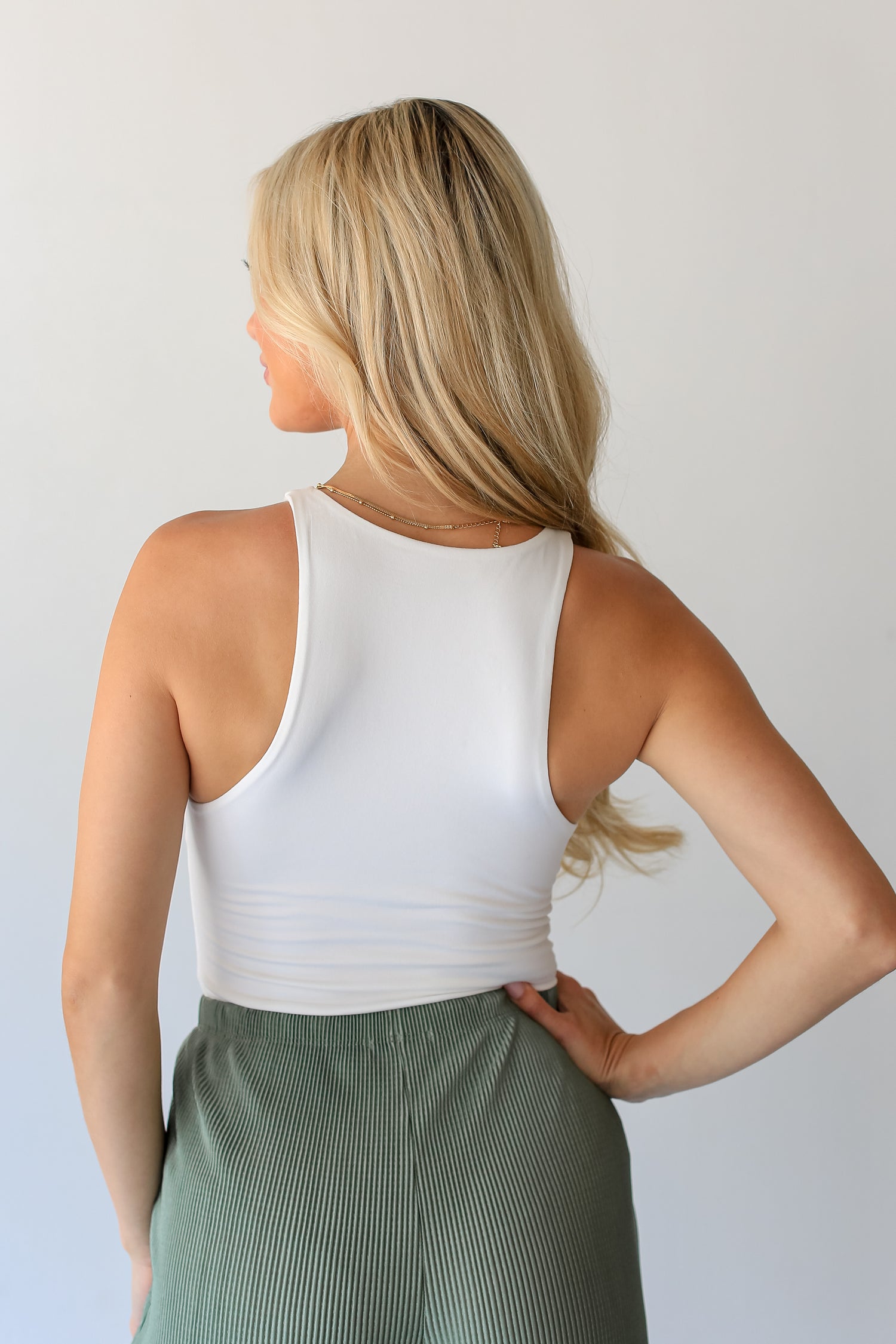 white basic High Neck Tank back view