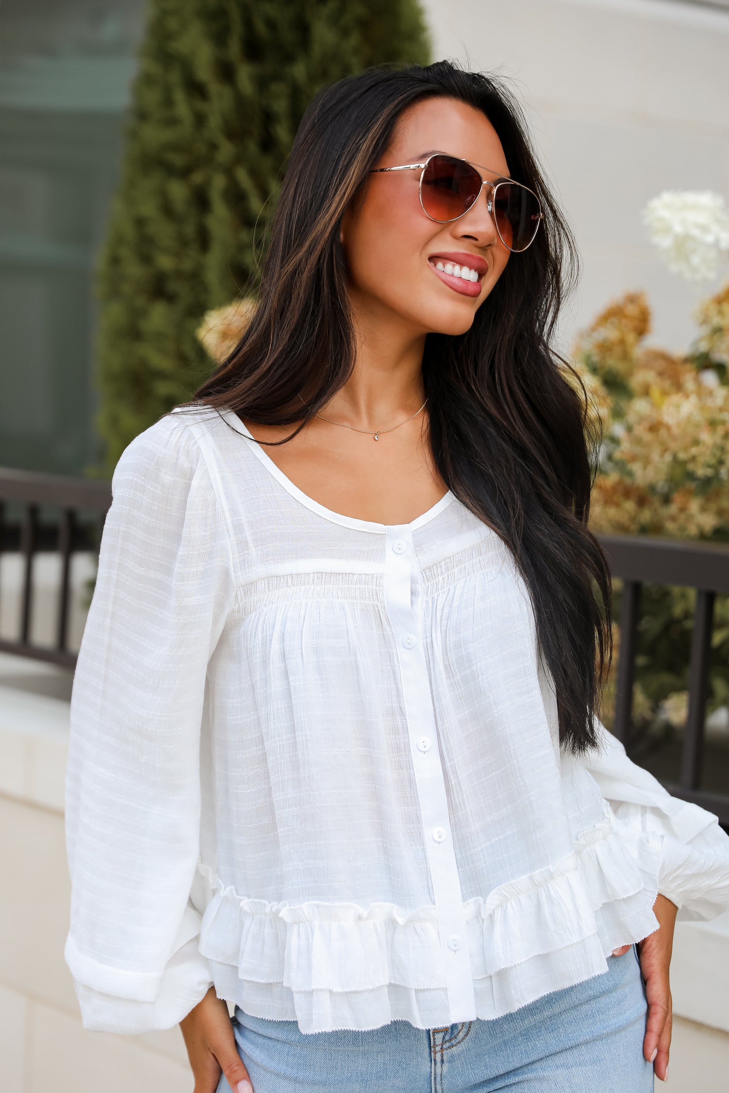 Composed Personality White Ruffle Blouse