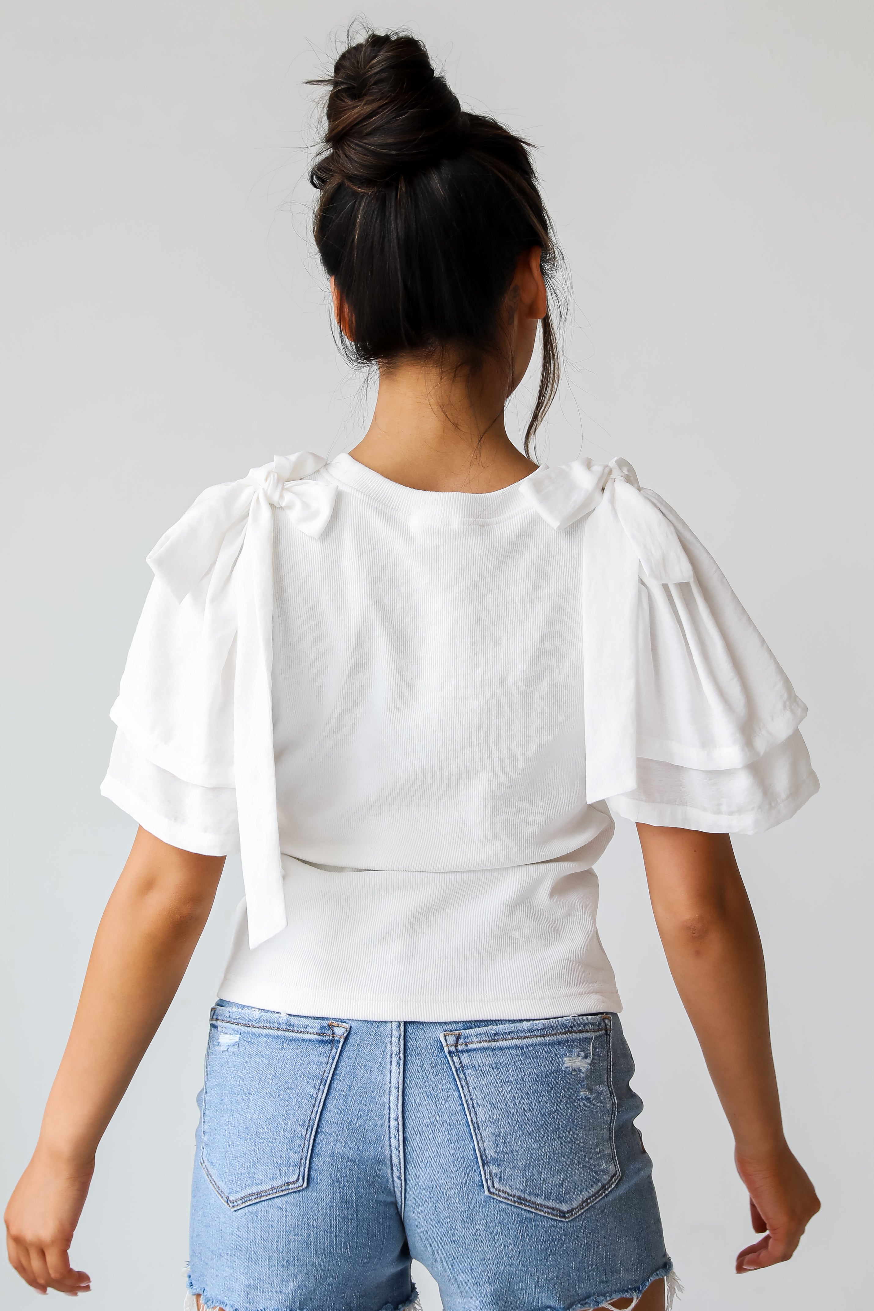 Amazingly Sweet White Bow Sleeve Top