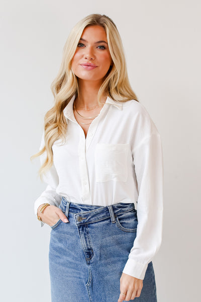 white Button-Up Blouse front view