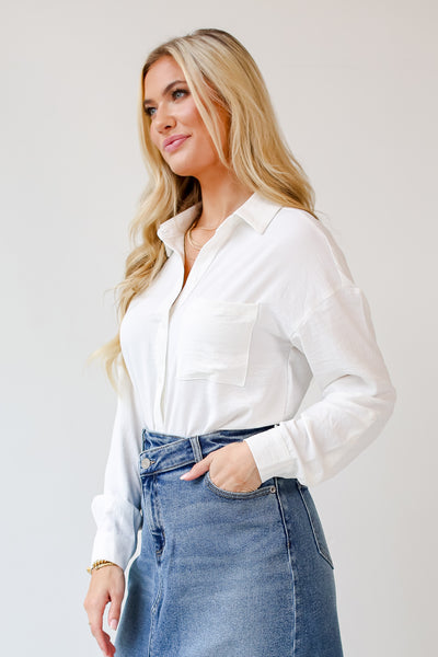 white Button-Up Blouse side view