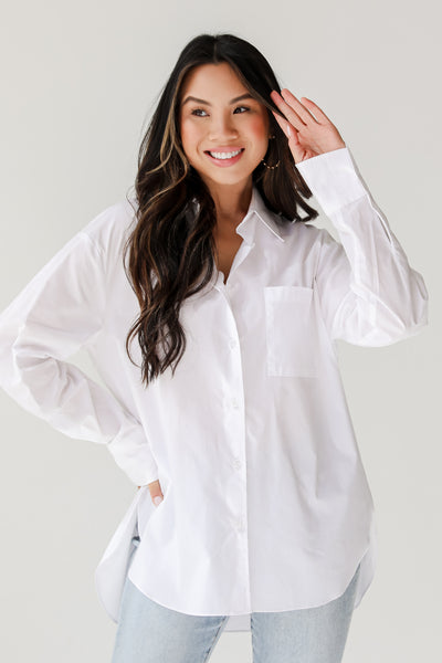 womens White Button-Up Blouse