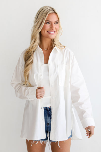 classic White Button-Up Blouse