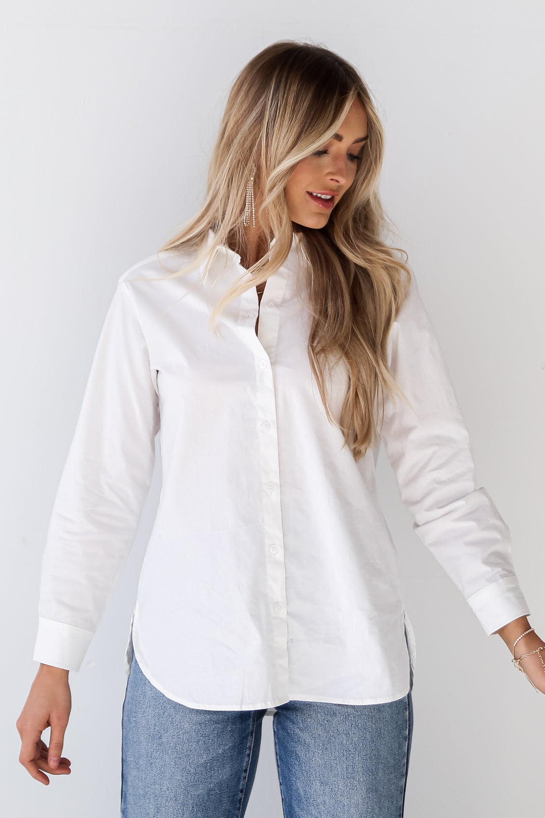 trendy Off White Button-Up Blouse