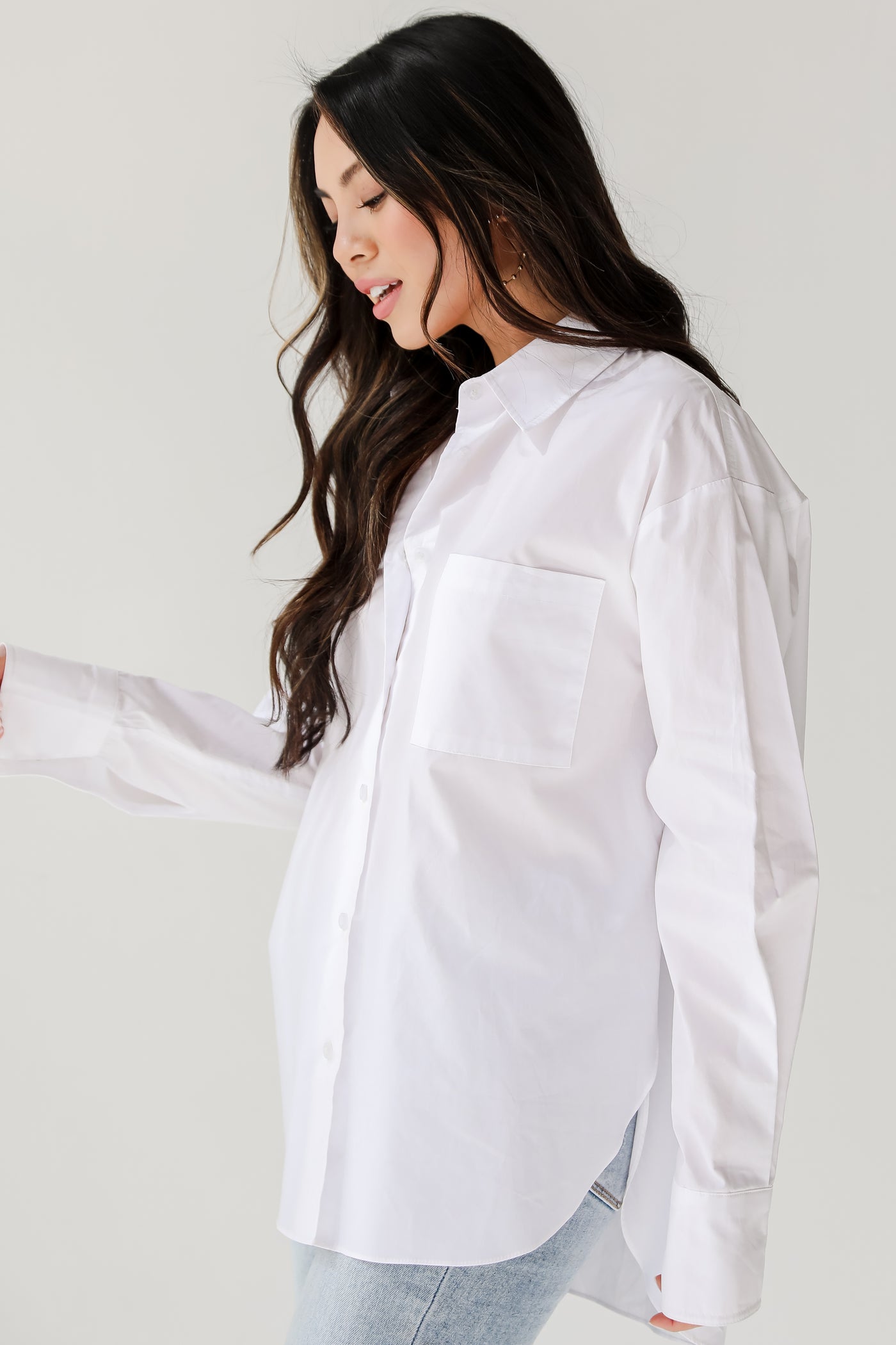 oversized White Button-Up Blouse