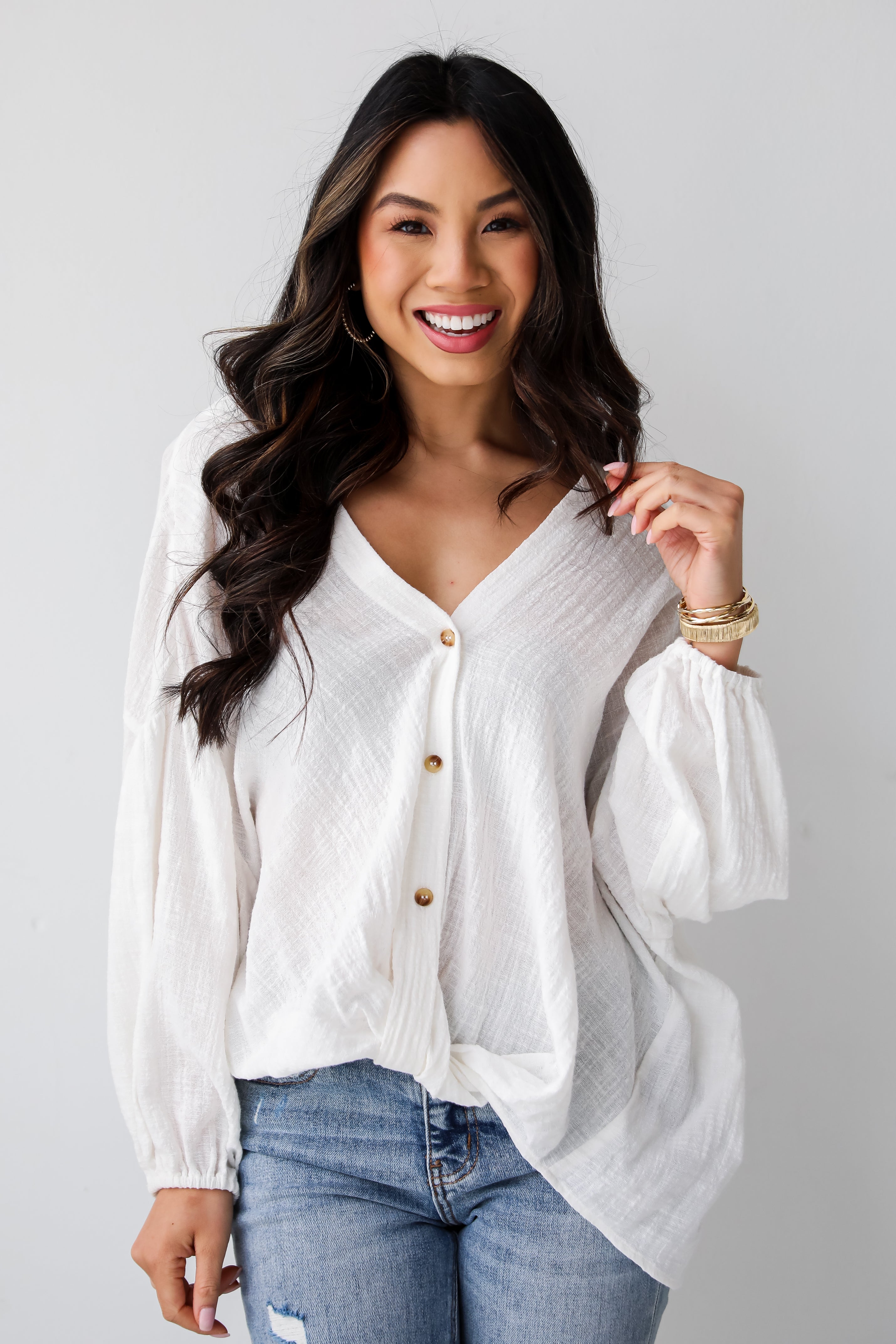 cute White Linen Blouse