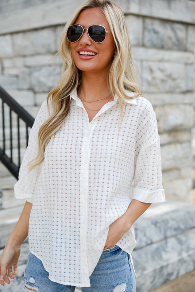 short sleeve White Button-Up Blouse