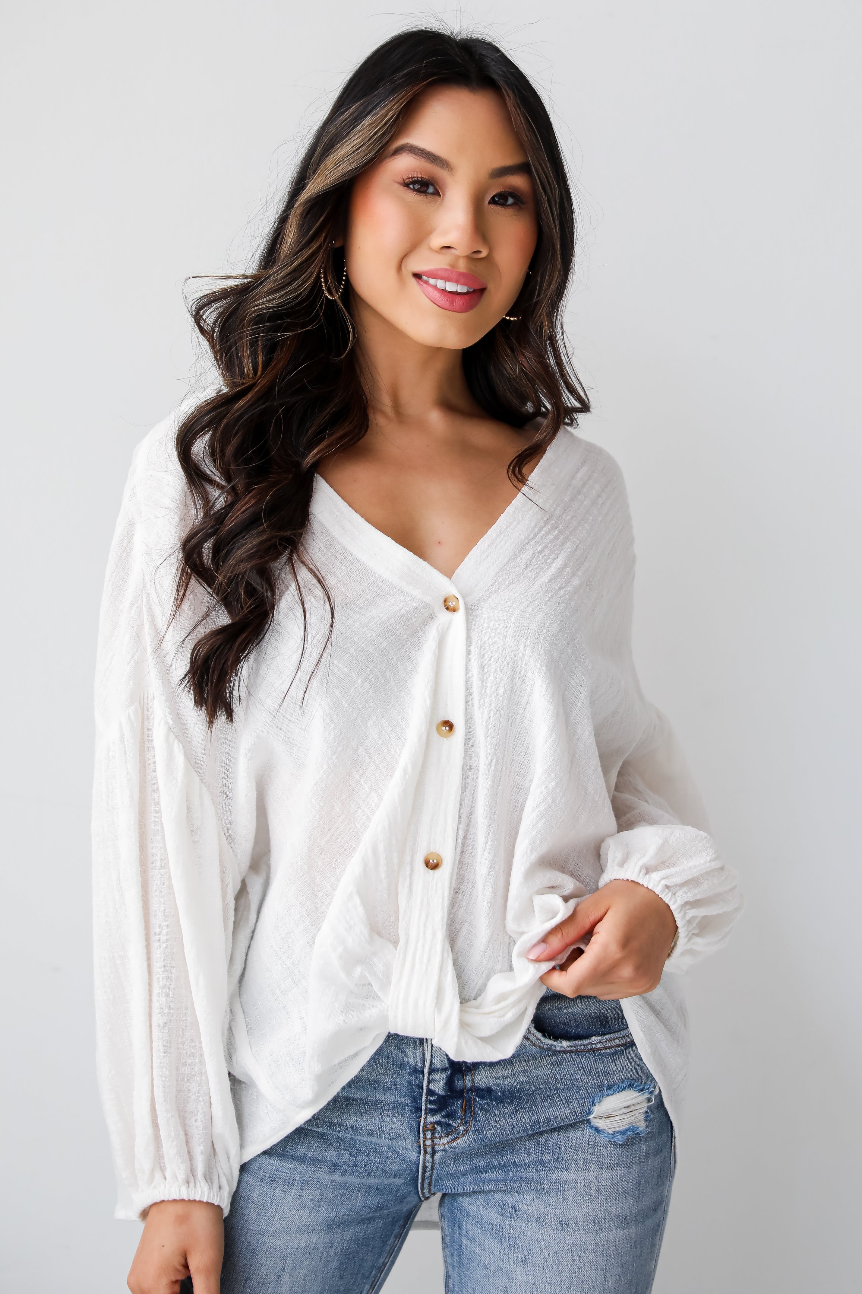 womens White Linen Blouse