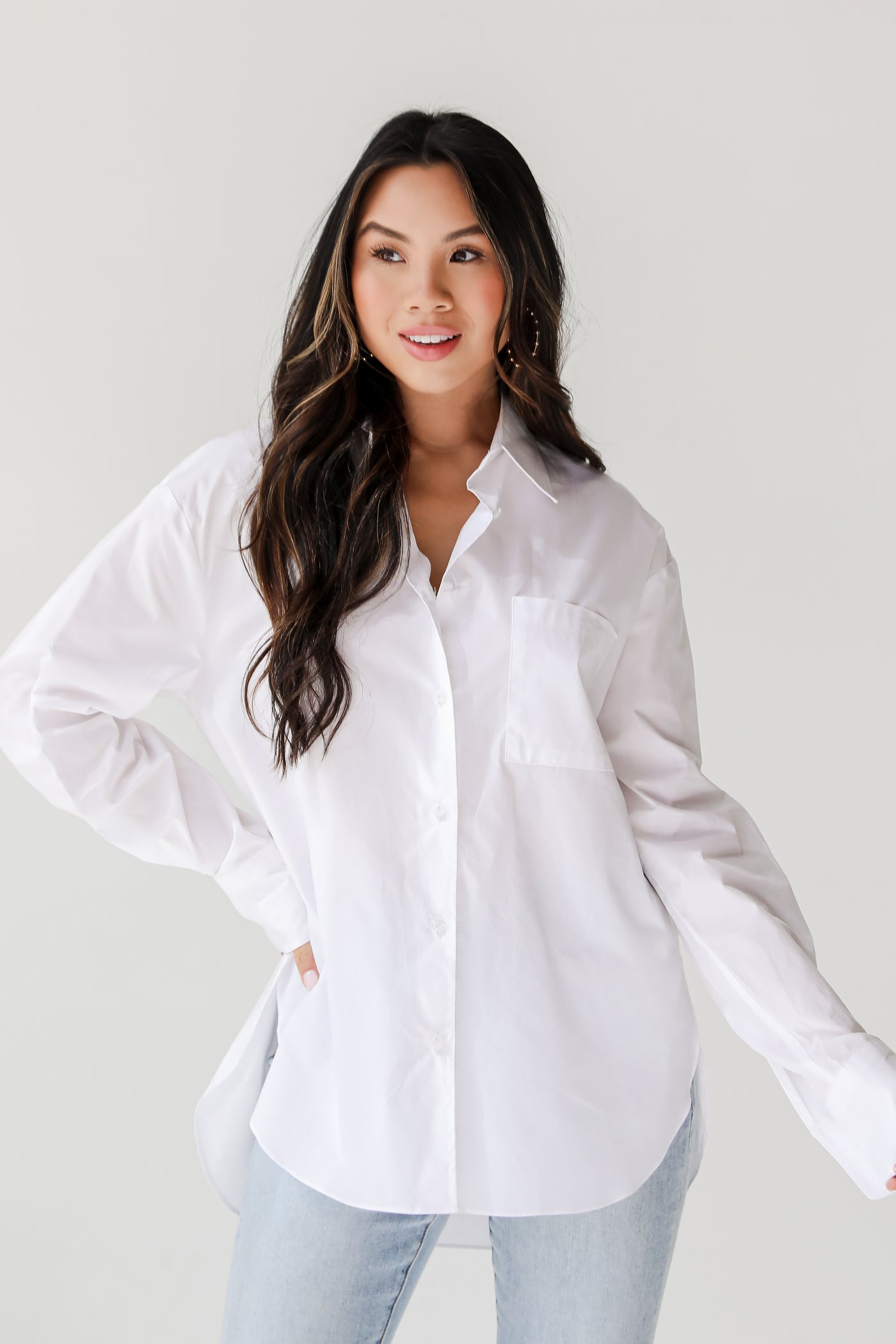 classic  White Button-Up Blouse