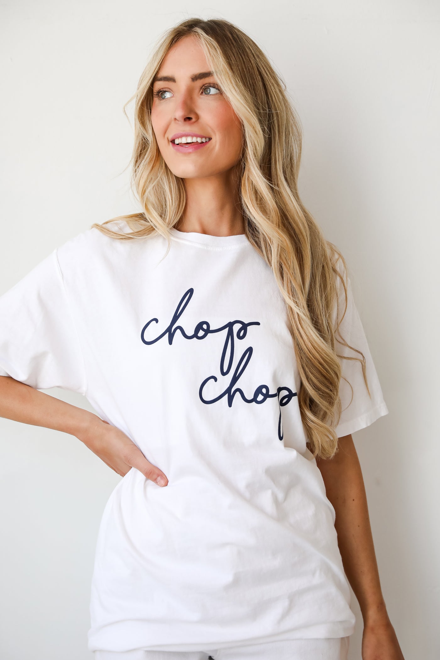 White Chop Chop Script Tee for women