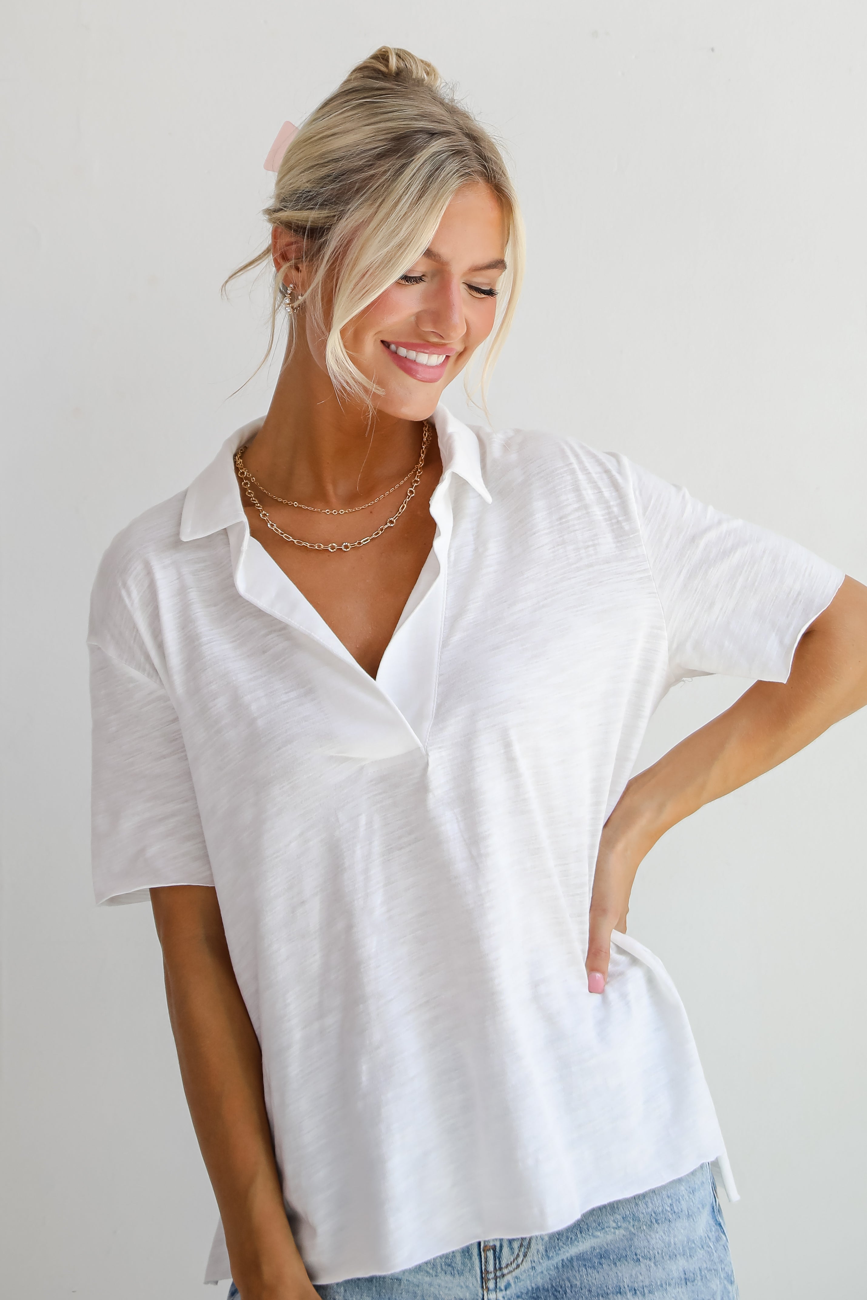 Sweetest Look Off White Collared Top