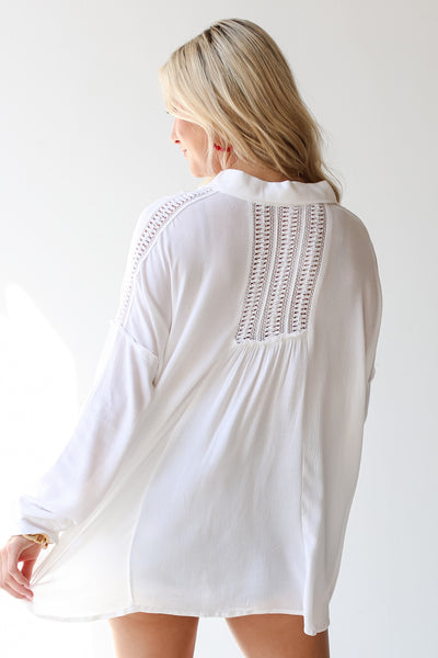 white Crochet Button-Up Blouse back view