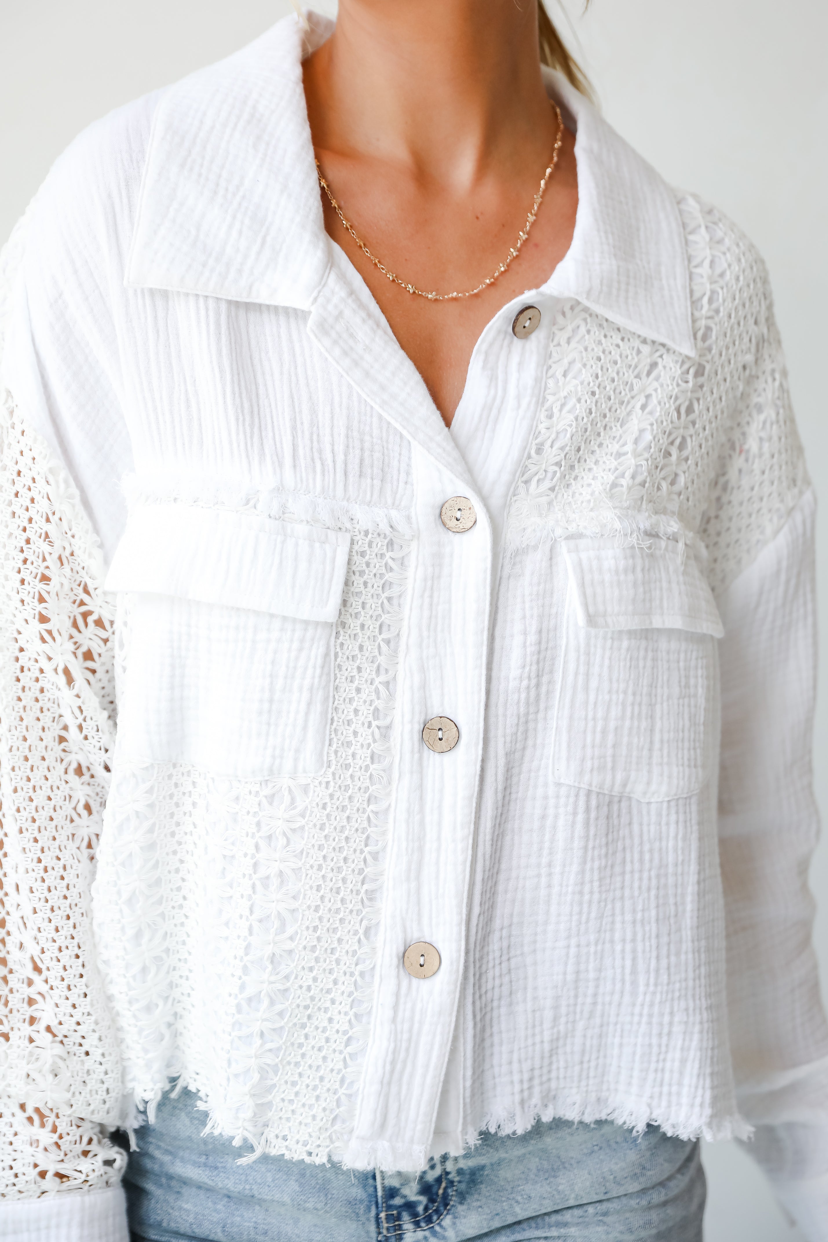 Dearly Adored White Linen Crochet Blouse