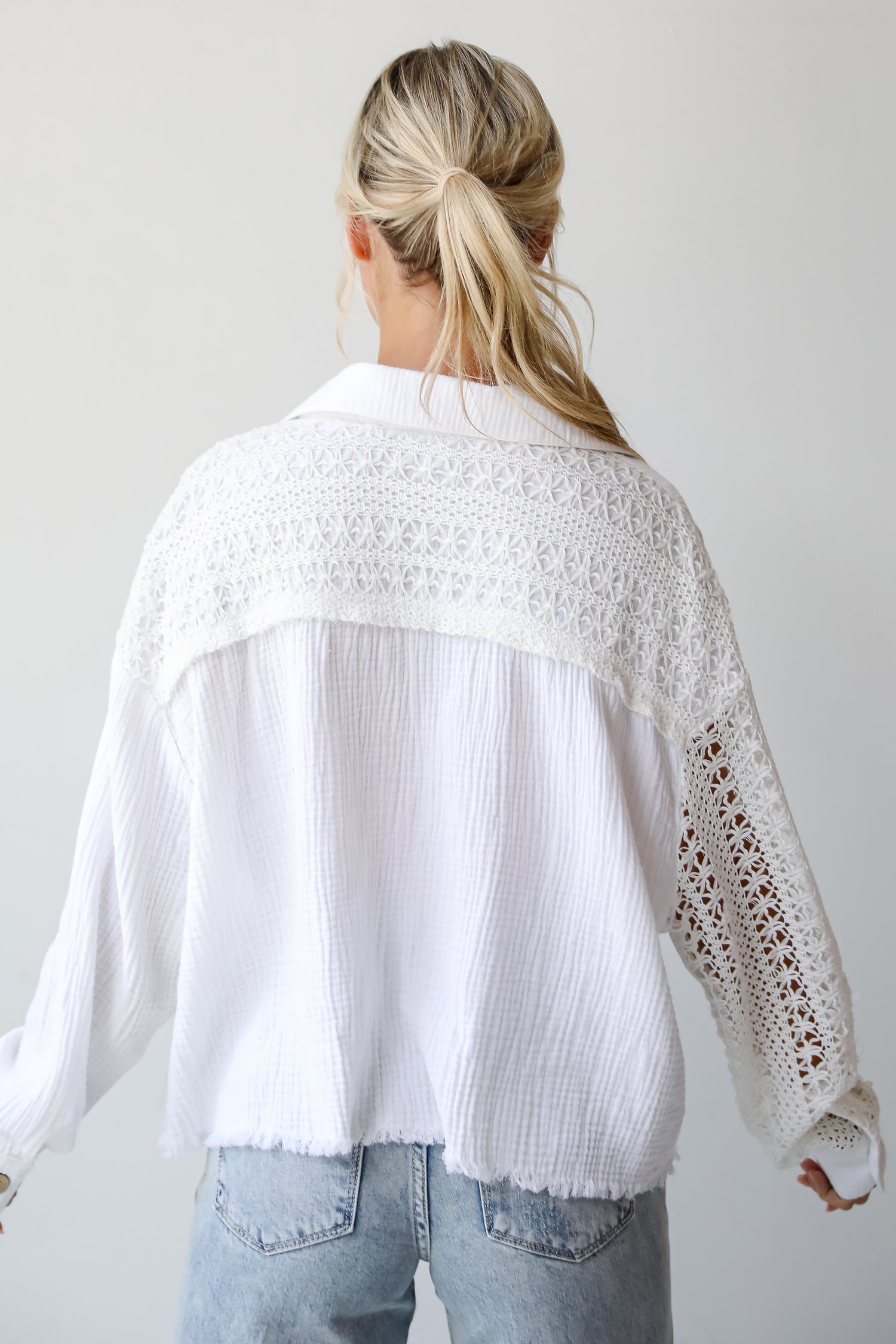 Dearly Adored White Linen Crochet Blouse