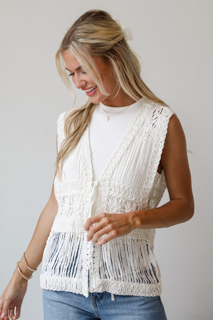 Upscale Look White Crochet Knit Vest