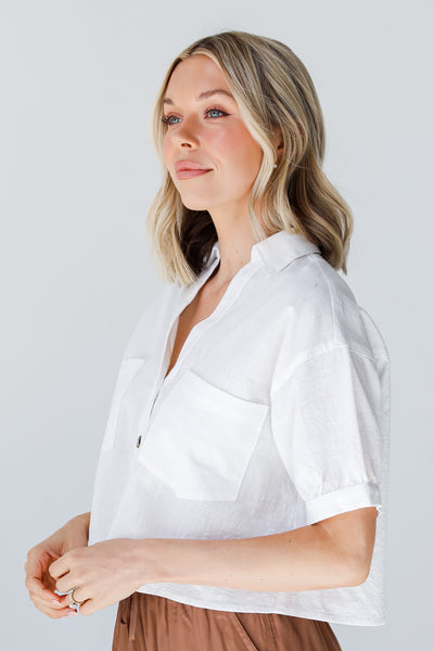 white Cropped Button-Up Blouse side view