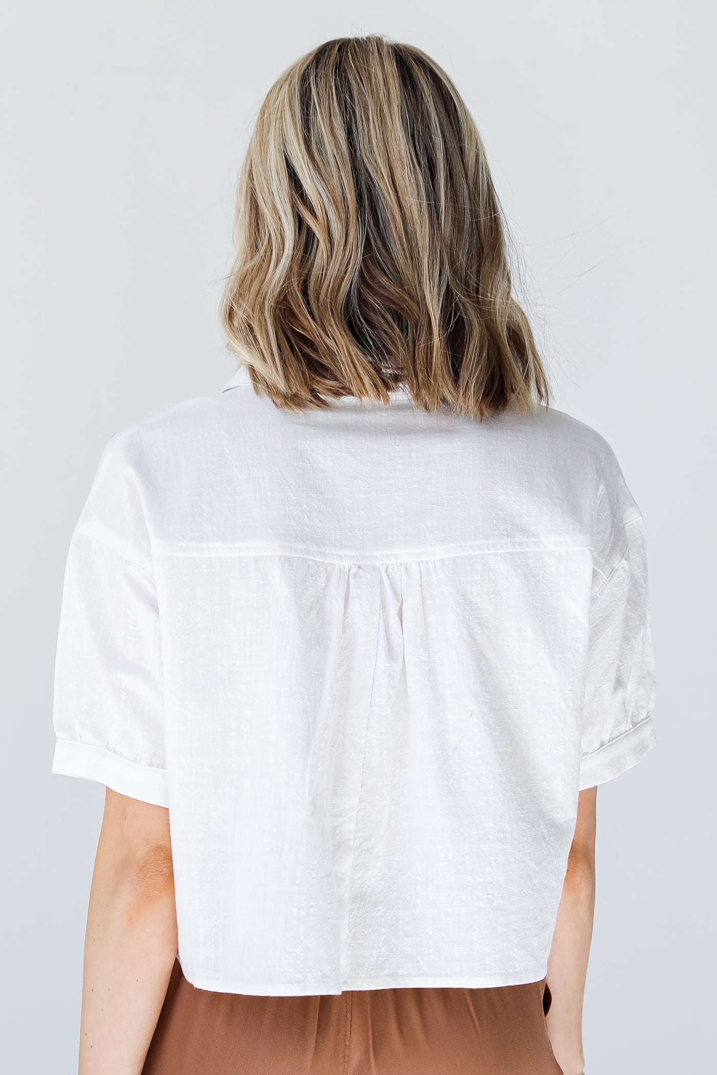 white Cropped Button-Up Blouse back view
