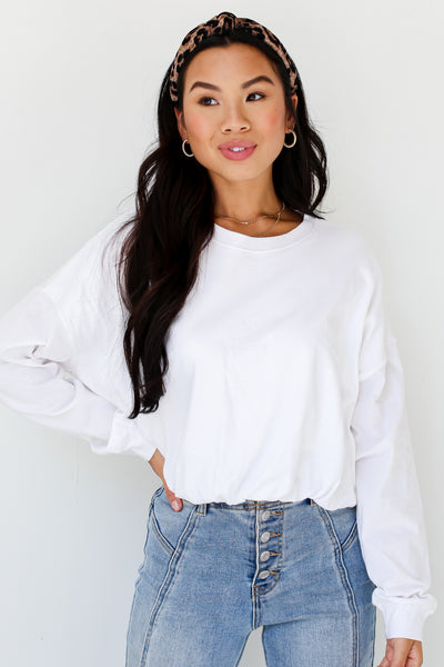 Basic White Long Sleeve Cropped Tee front view